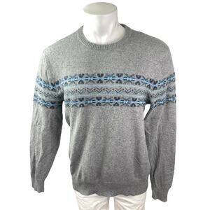 J.Crew Men's Gray Fair Isle Wool Knit Long Sleeve Crew Neck Sweater Top Size L